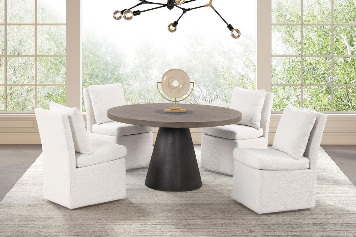 FM3331DB-RT 5PC Dining Set Round Table Contemporary Style Dark Walnut Finish  By Furniture of America