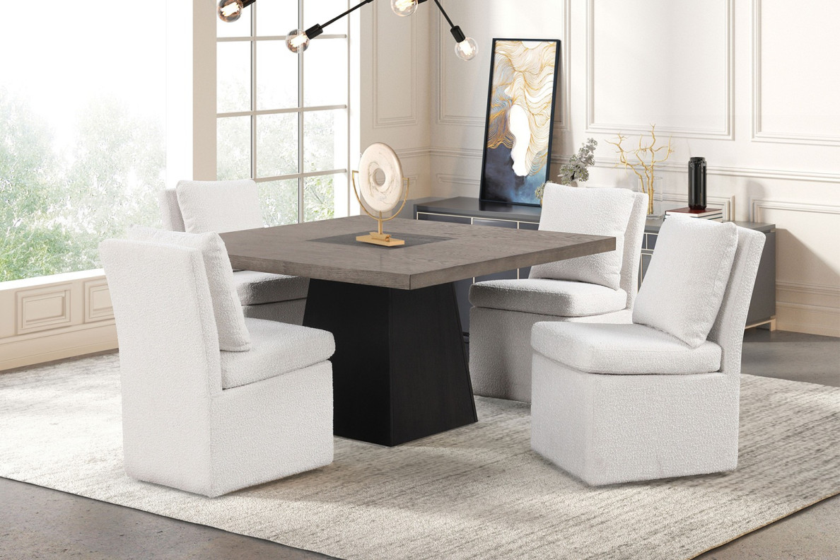 FM3331DB-ST 5PC Dining Set Round Table Contemporary Style Dark Walnut Finish By Furniture of America