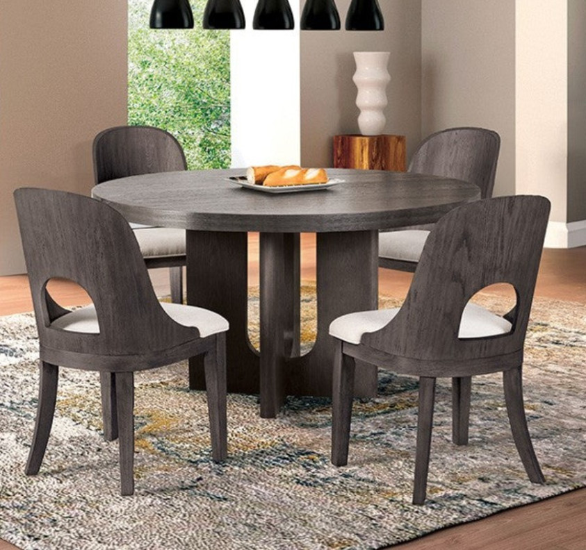 FM39004EST-T 5PC Dining Set Round Table Contemporary Style Ash Gray Finish Sterling West Collection By Furniture of America