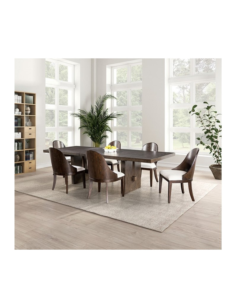 FM3420BR-T 7PC Dining set Transitional Style Dark Walnut Finish Morden Collection By Furniture of America