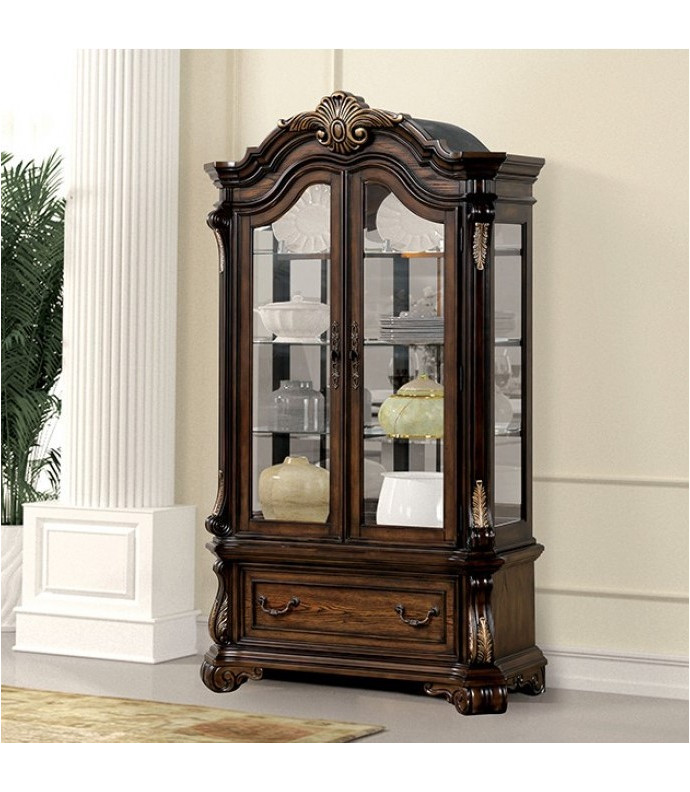 FM31003DB-CR-SET Curio Dark Brown Leovanni Collection by By Furniture of America