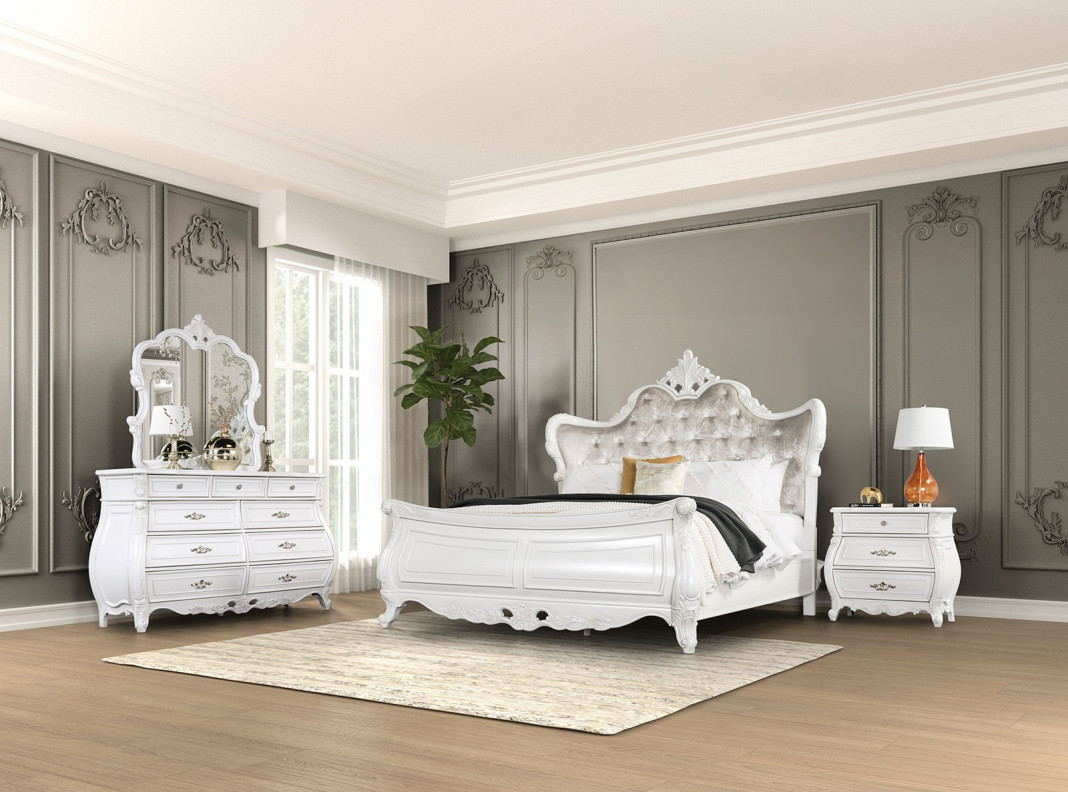 FM7419WH 5PC Queen Bedroom Set Traditional Style White /Tan finish Valentini Collection by Furniture of America