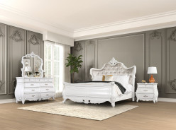 FM7419WH 5PC Queen Bedroom Set Traditional Style White /Tan finish Valentini Collection by Furniture of America