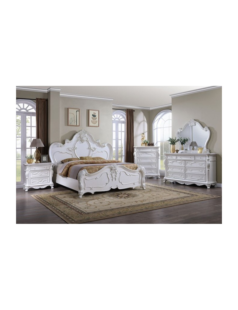 FM7635WH 5PC Queen Bedroom Set Traditional Style White Finish Ventresca Collection by Furniture of America