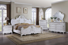 FM7635WH 5PC Queen Bedroom Set Traditional Style White Finish Ventresca Collection by Furniture of America