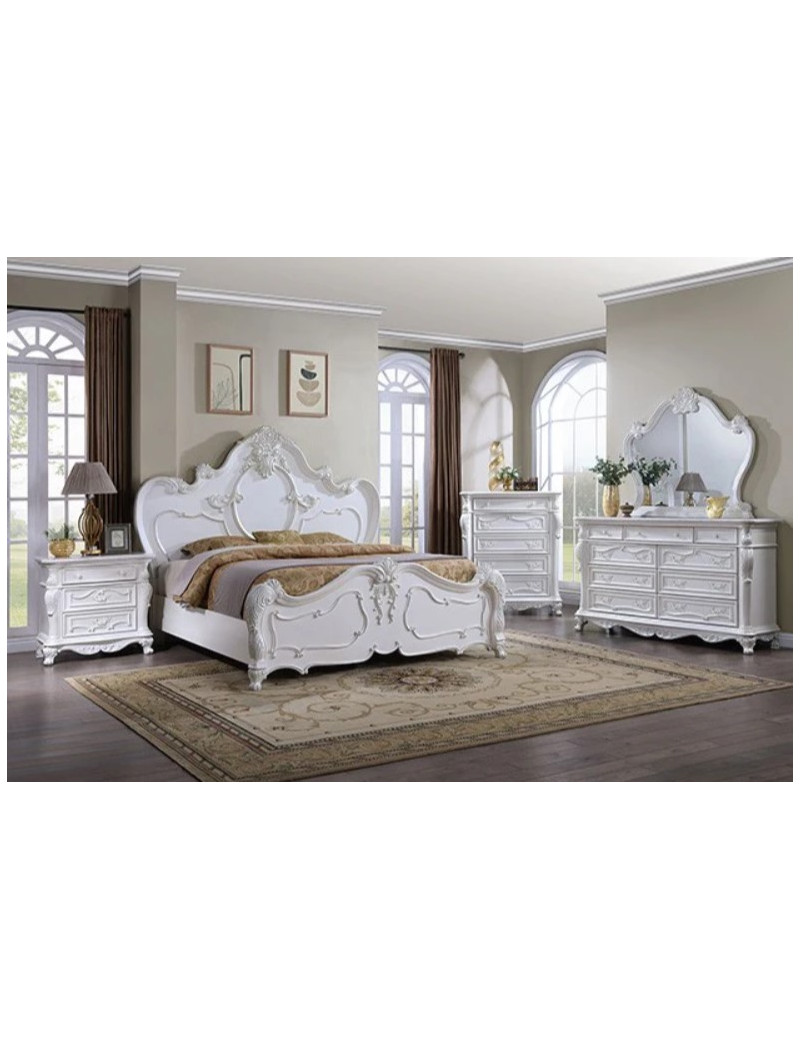 FM7635WH 5PC Queen Bedroom Set Traditional Style White Finish Ventresca Collection by Furniture of America