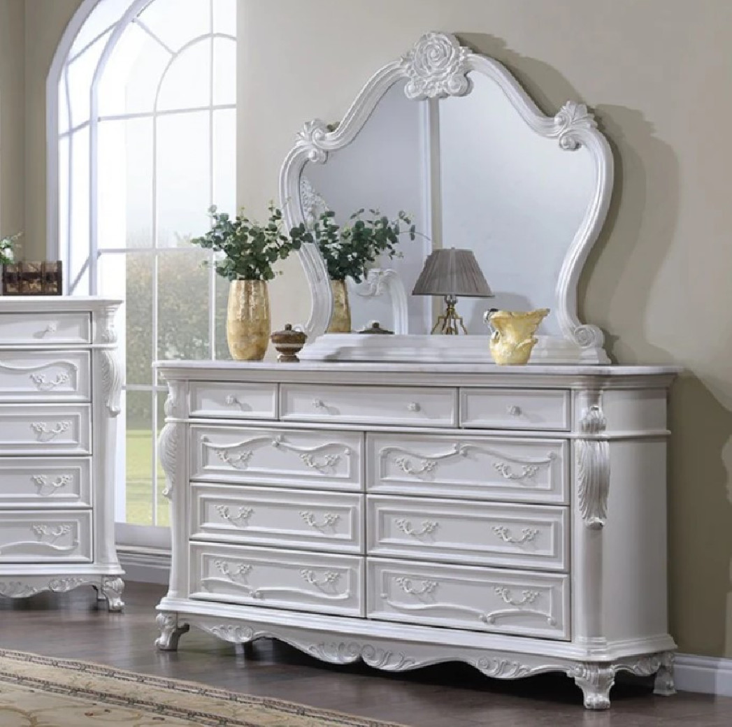 FM7635WH 5PC Queen Bedroom Set Traditional Style White Finish Ventresca Collection by Furniture of America
