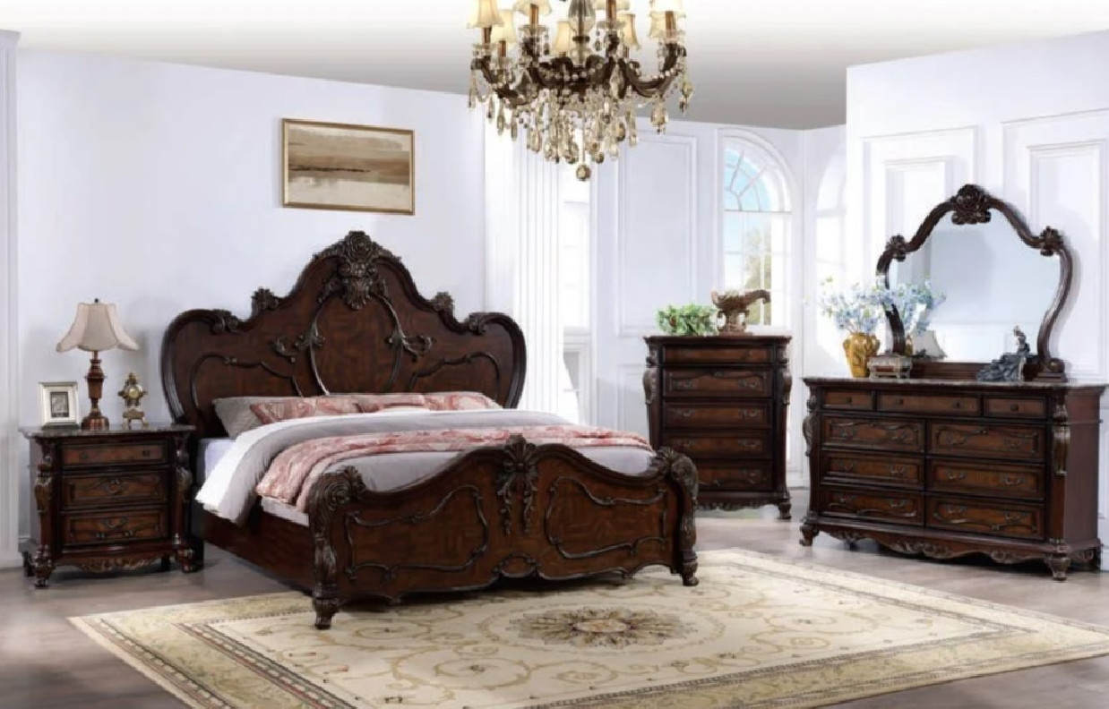 FM7636CH 5PC Queen Bedroom Set Traditional Style Dark Cherry Finish Roselli Collection by Furniture of America