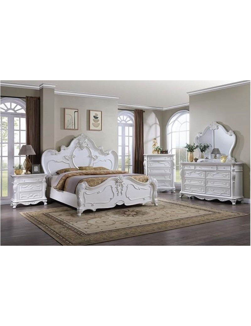 FM7636 5PC Queen Bedroom Set Traditional Style White Finish Roselli Collection by Furniture of America