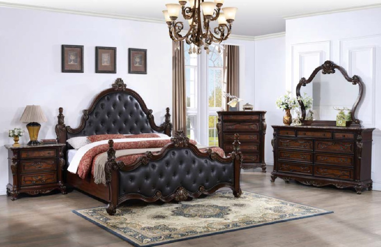 FM7637CH 5PC Queen Bedroom Set Traditional Style Dark Cherry Finish Cremona Collection by Furniture of America