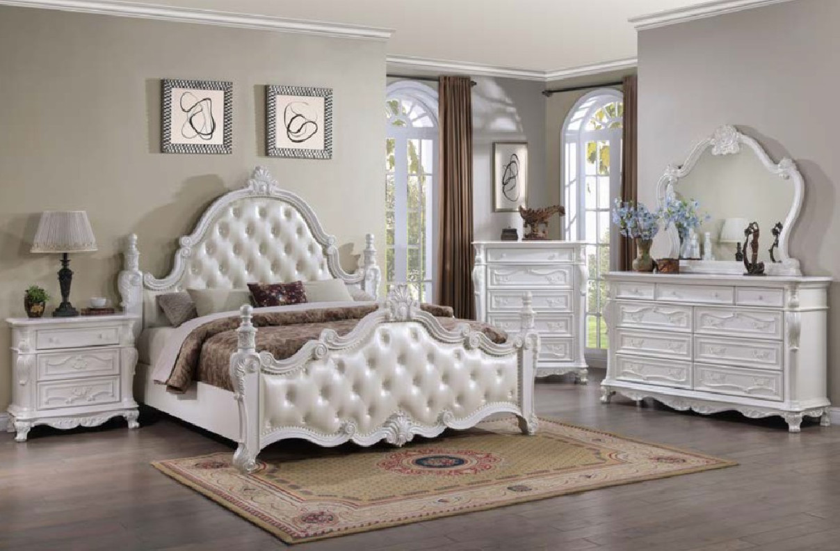 FM7637WH 5PC Queen Bedroom Set Traditional Style White Finish Cremona Collection by Furniture of America