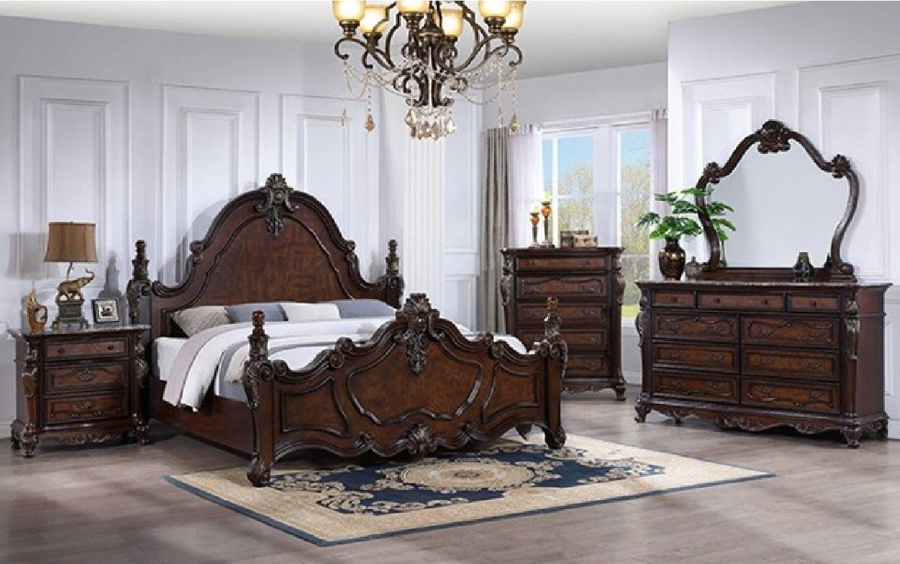 FM7638CH 5PC Queen Bedroom Set Traditional Style Dark Cherry Finish Francione Collection by Furniture of America