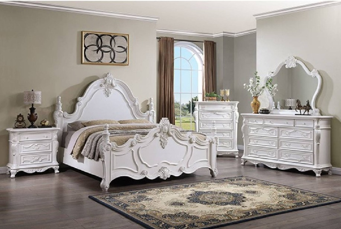 FM7638WH 5PC Queen Bedroom Set Traditional Style White Finish Francione Collection by Furniture of America