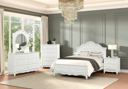 FM7456WH 5PC Queen Size Bedroom Set Traditional Style White finish Naucalpan Collection by Furniture of America