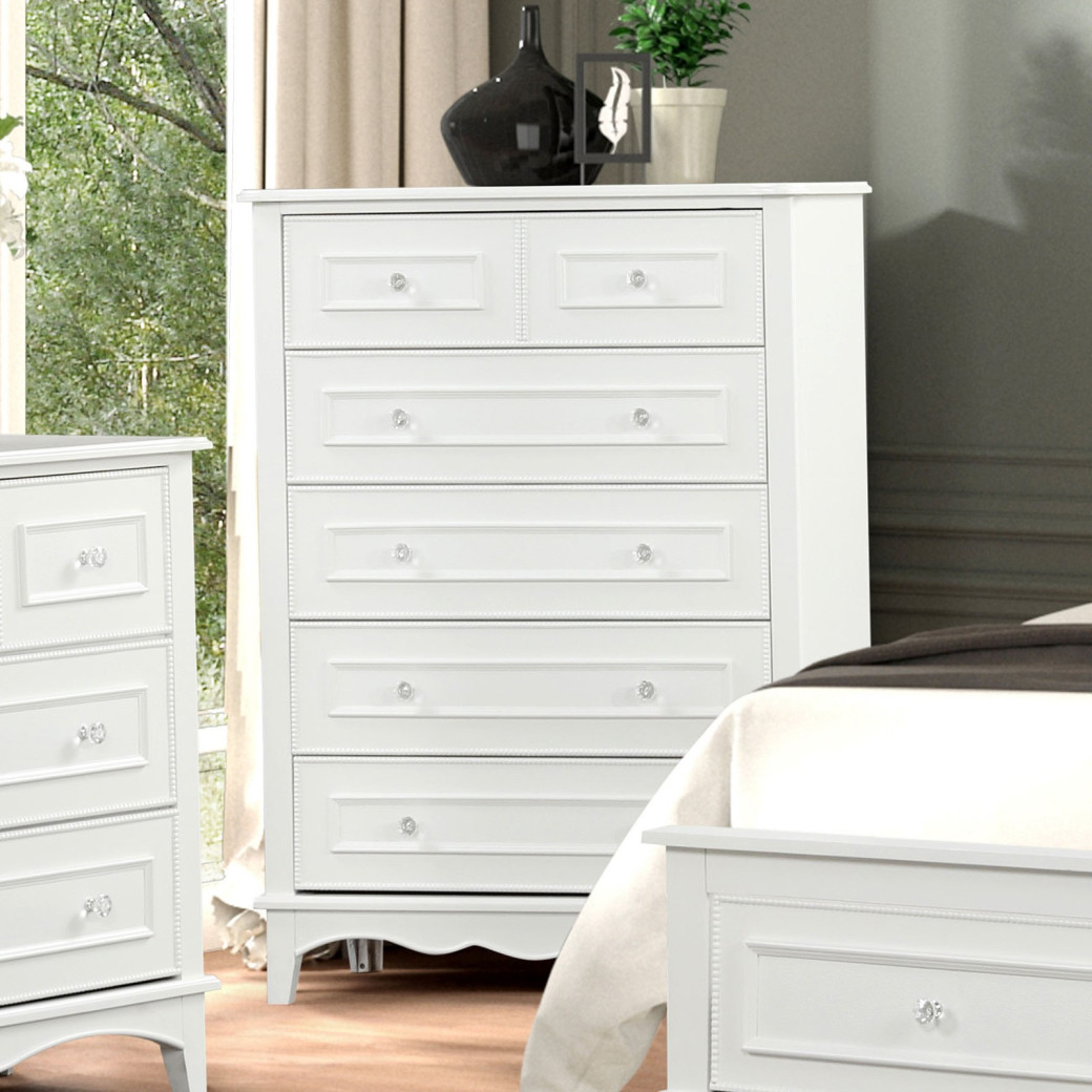 FM7456WH 5PC Queen Size Bedroom Set Traditional Style White finish Naucalpan Collection by Furniture of America