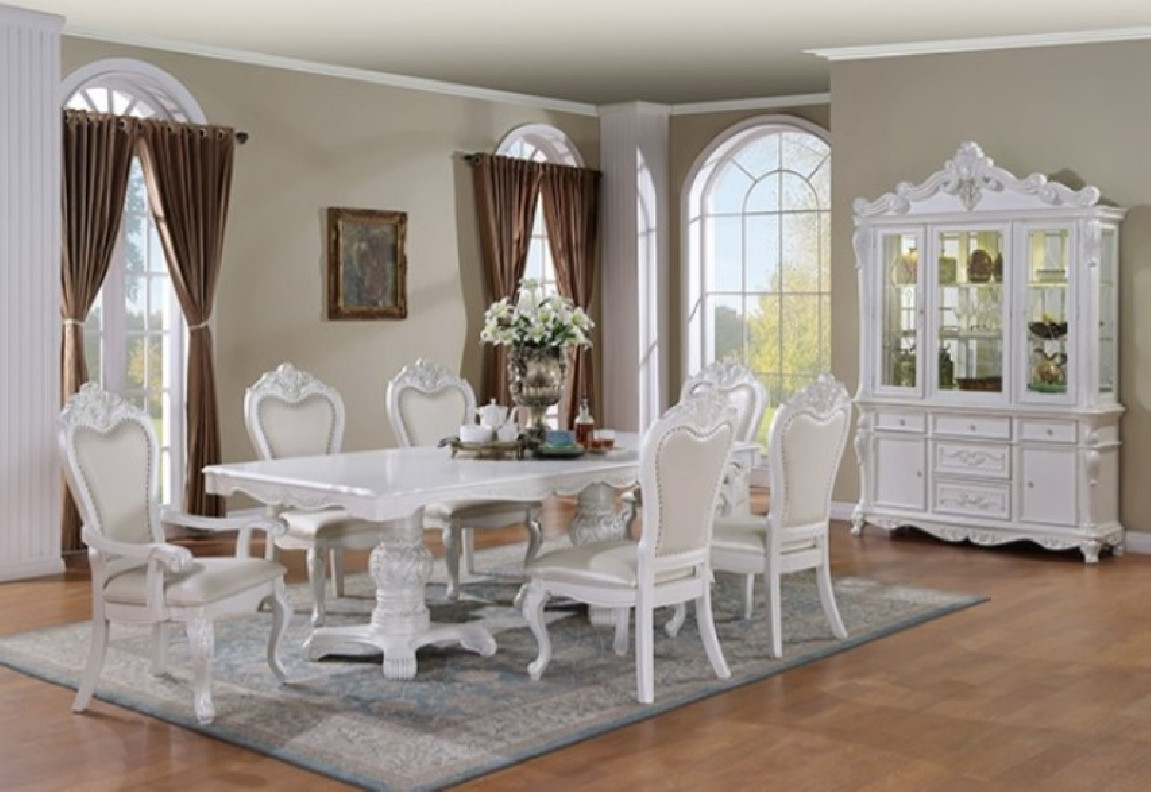 FM3261WH 7PC Dining set Double Pedestal Base White Finish Manzanita Collection By Furniture of America