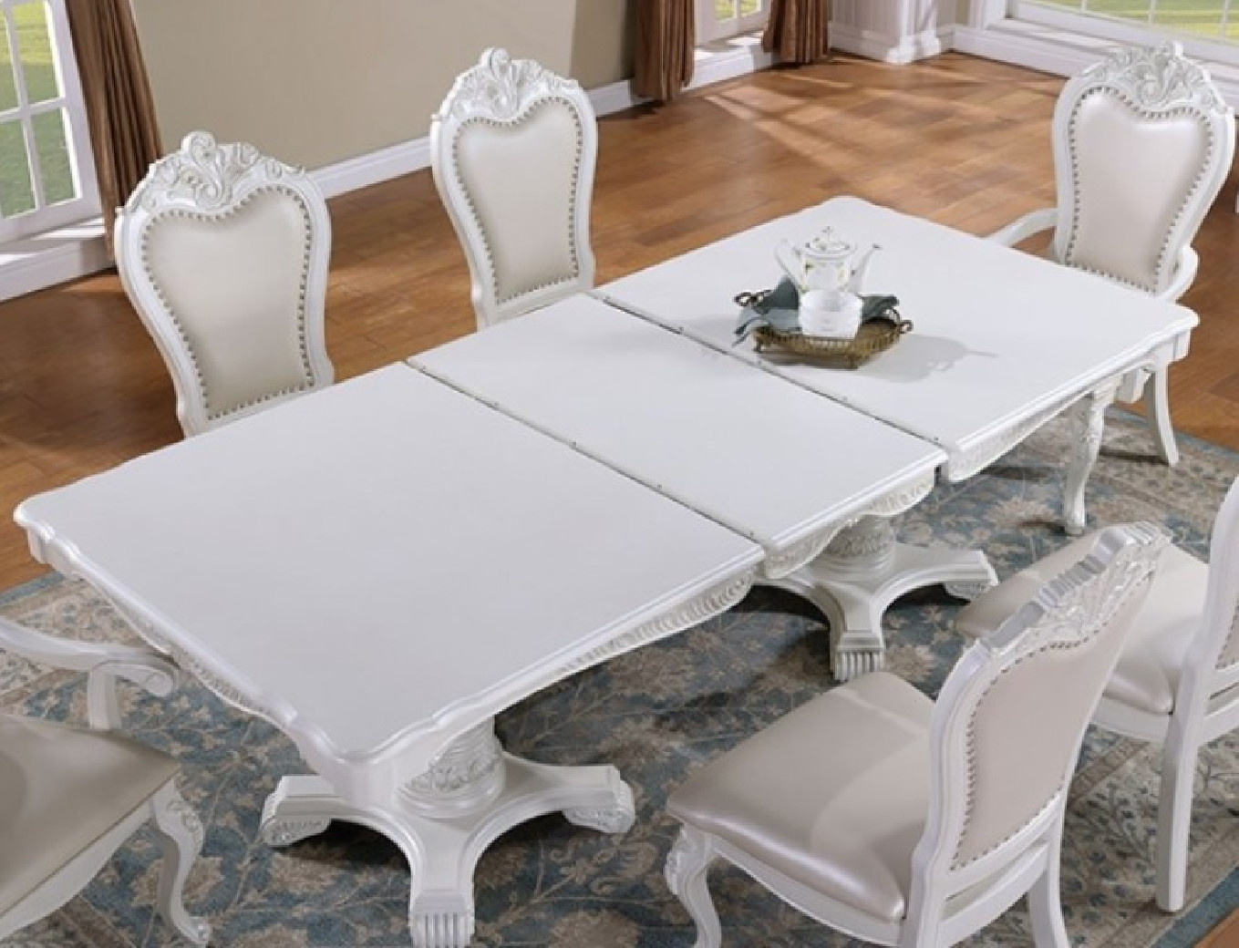 FM3261WH 7PC Dining set Double Pedestal Base White Finish Manzanita Collection By Furniture of America