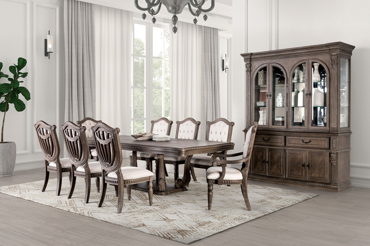 FM3418AK 7PC Dining set Rustic Style Weathered Oak Finish Seven Oaks Collection By Furniture of America