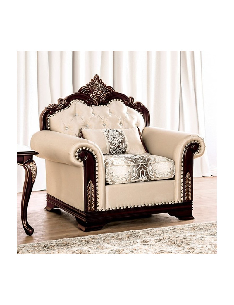 FM65004BG Traditional Living Room Dark Cherry/Beige Yucatan Collection by Furniture of America