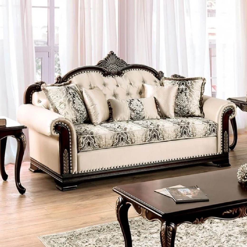 FM65004BG Traditional Living Room Dark Cherry/Beige Yucatan Collection by Furniture of America