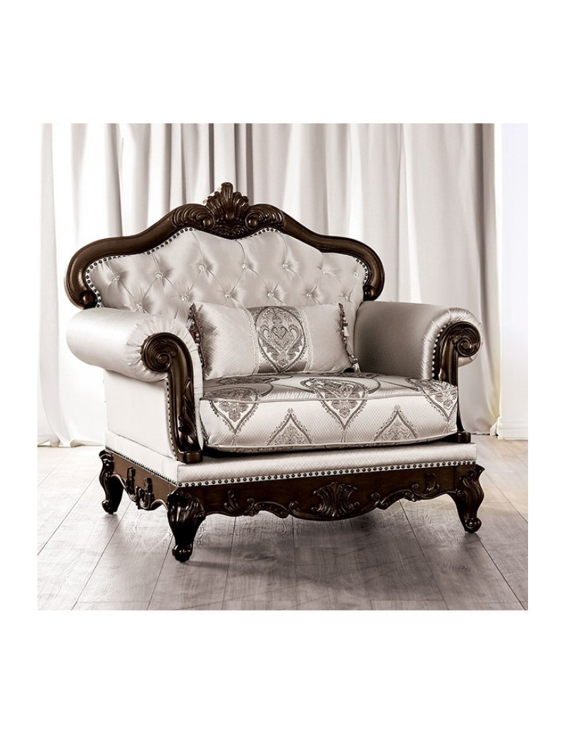 FM65002 2PC Sofa & Loveseat Traditional Style Dark Cherry/Beige Veracruz Collection By Furniture of America