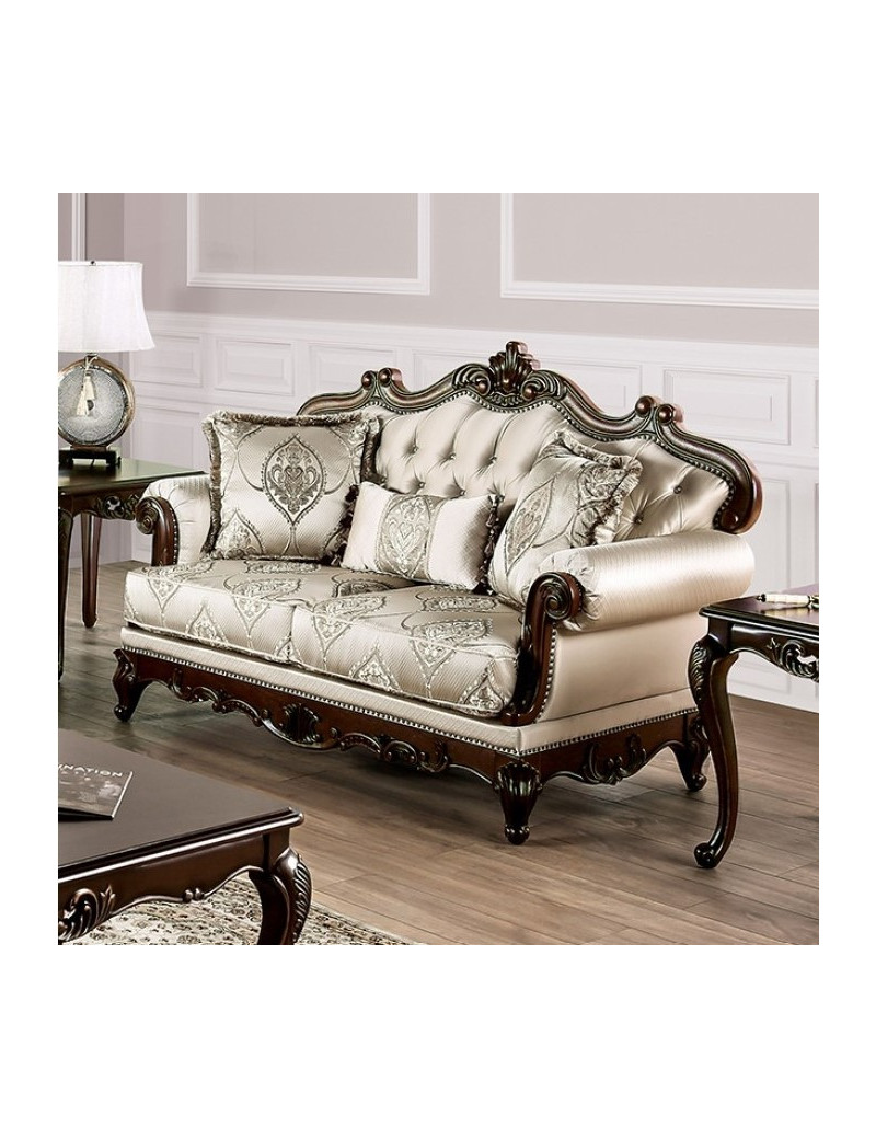 FM65002 2PC Sofa & Loveseat Traditional Style Dark Cherry/Beige Veracruz Collection By Furniture of America