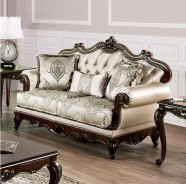 FM65002 2PC Sofa & Loveseat Traditional Style Dark Cherry/Beige Veracruz Collection By Furniture of America