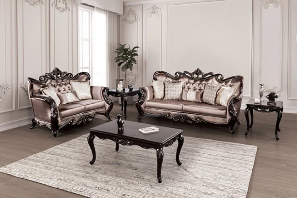 FM65006BR 2PC Sofa & Loveseat Traditional Living Room Dark Cherry Albacete Collection By Furniture Of America