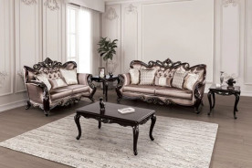 FM65006BR 2PC Sofa & Loveseat Traditional Living Room Dark Cherry Albacete Collection By Furniture Of America
