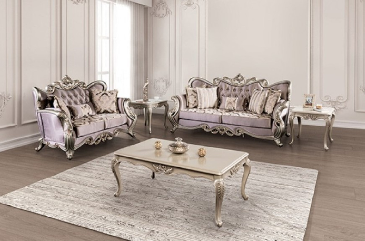 FM65006PR 2PC Sofa & Loveseat Traditional Living Room Champagne/Purple Albacete Collection By Furniture Of America