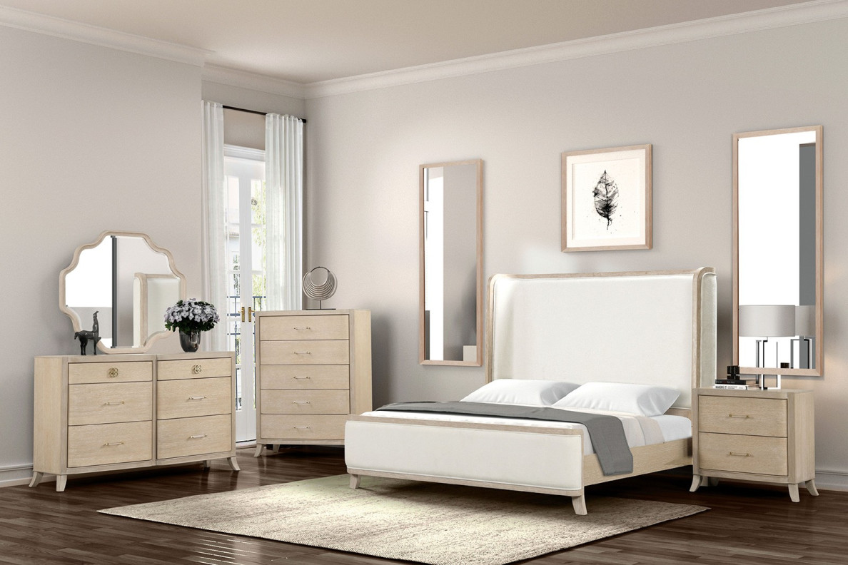 FM7424AK 5PC Queen Size Bedroom Set Transitional Style Natural Oak Finish Candra Collection by Furniture of America