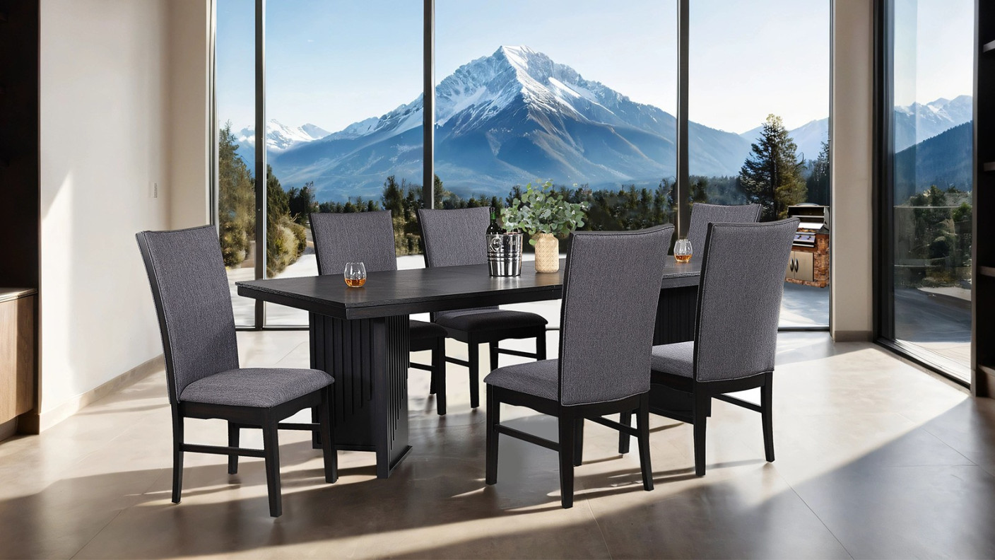 FM3231BK 7PC Dining Set Contemporary Style Easingwold Collection By Furniture of America