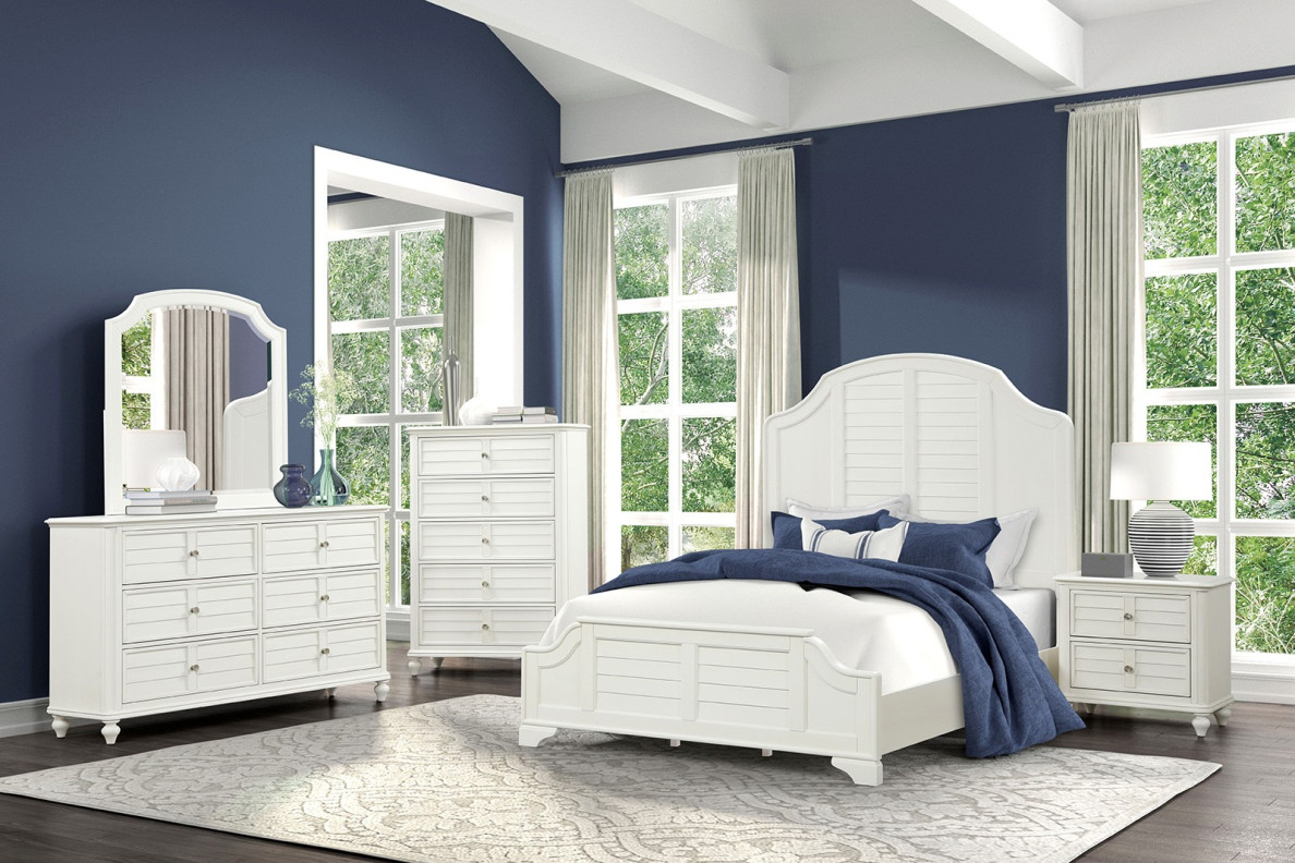FM7708WH 5PC Queen Bedroom Set Transitional/Coastal Antique White Finish By Furniture of America
