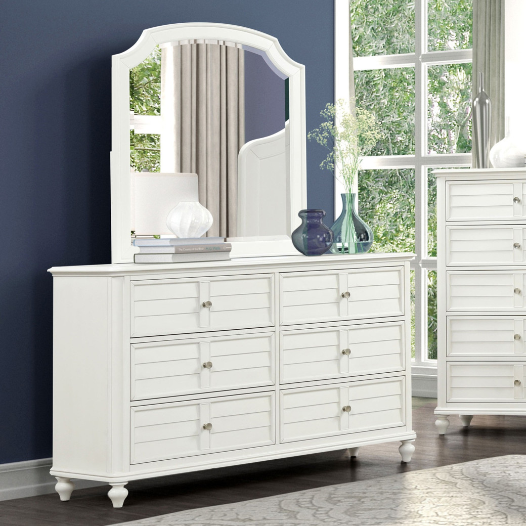 FM7708WH 5PC Queen Bedroom Set Transitional/Coastal Antique White Finish By Furniture of America