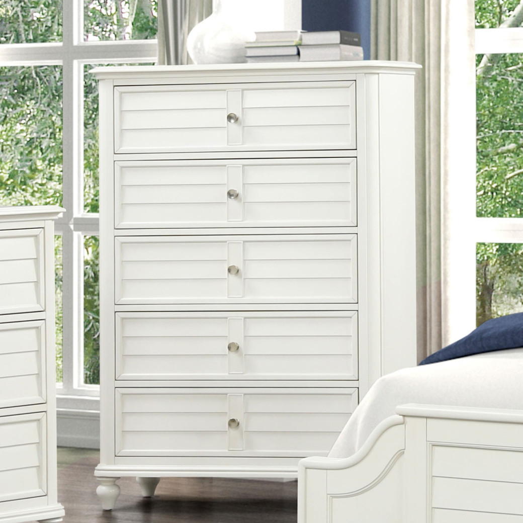 FM7708WH 5PC Queen Bedroom Set Transitional/Coastal Antique White Finish By Furniture of America