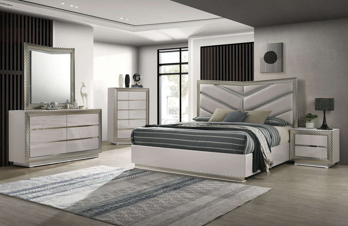 FM7251GY 5PC Queen Bedroom Set Gray Ventnor Collection Glam Style By Furniture Of America