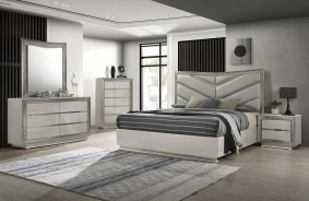 FM7251GY 5PC Queen Bedroom Set Gray Ventnor Collection Glam Style By Furniture Of America