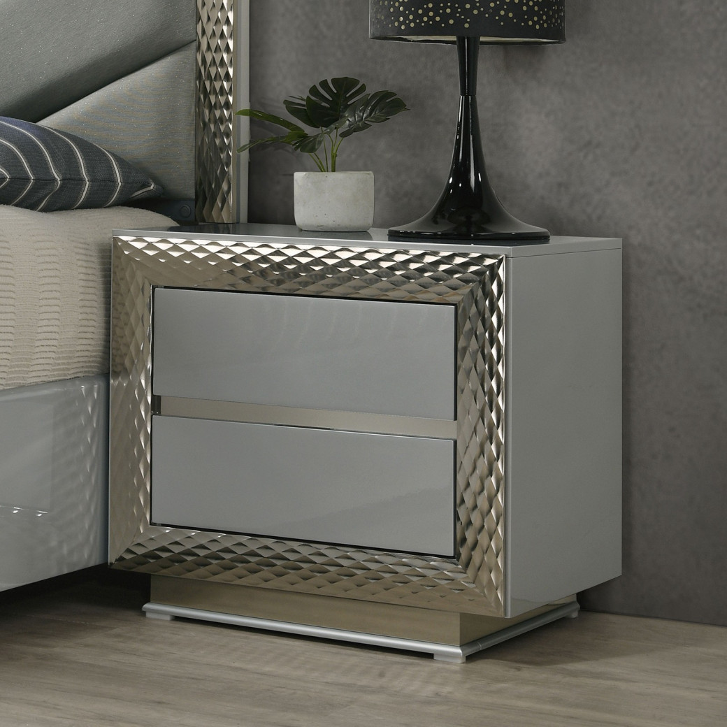 FM7251GY 5PC Queen Bedroom Set Gray Ventnor Collection Glam Style By Furniture Of America