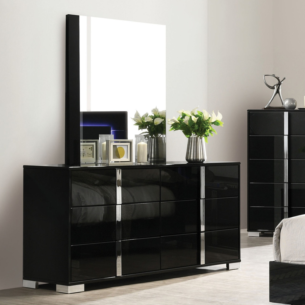 FM7211BK 5PC Queen Size Bedroom Contemporary Style Black Finish Sinistra Collection by Furniture of America