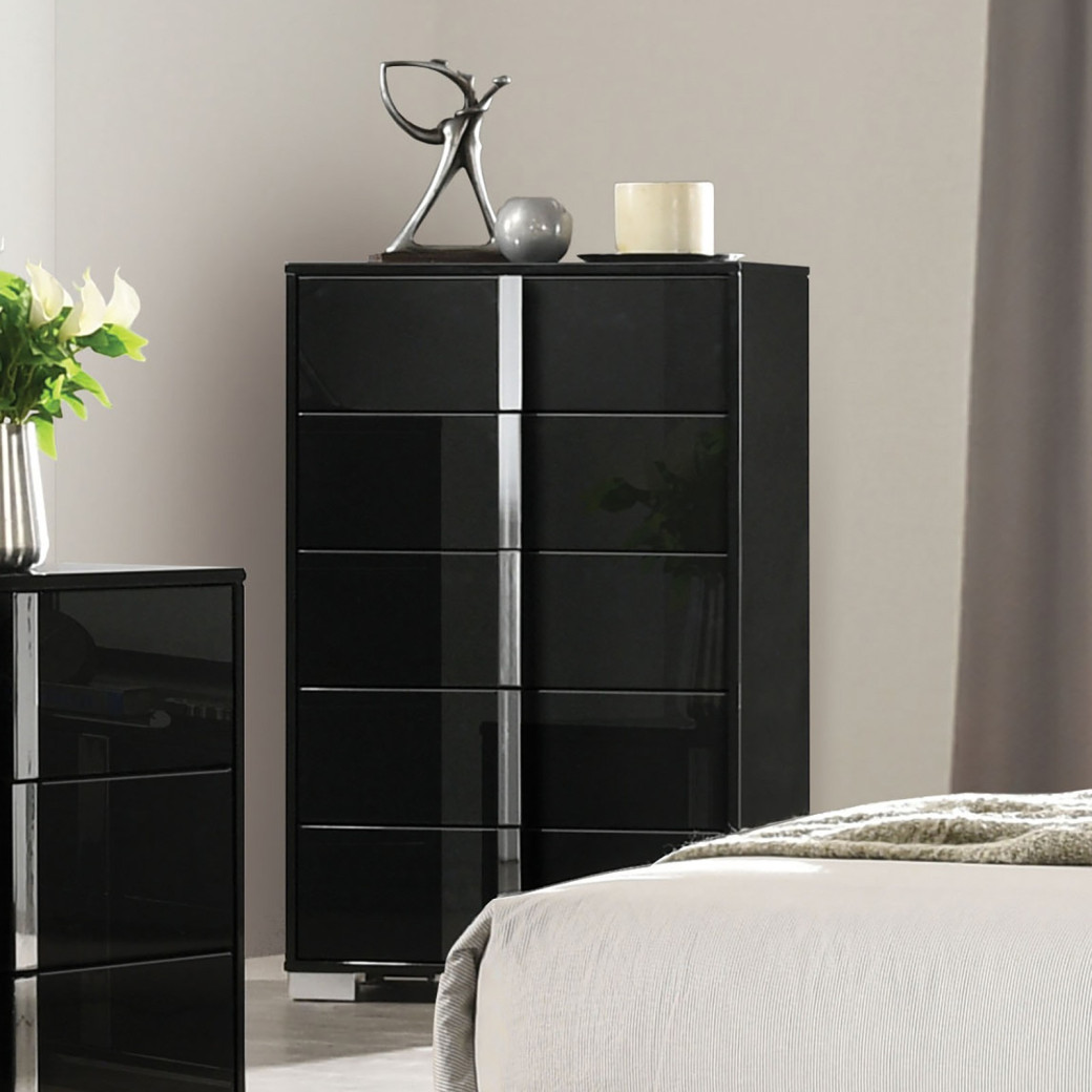 FM7211BK 5PC Queen Size Bedroom Contemporary Style Black Finish Sinistra Collection by Furniture of America