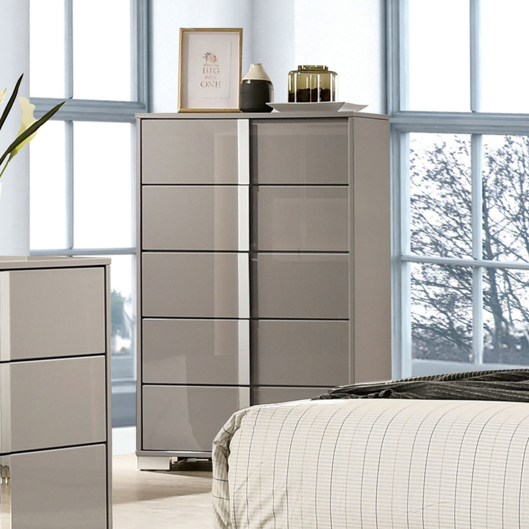 FM7211BG 5PC Queen Size Bedroom Set Contemporay Style Light Taupe Finish Sinistra Collection by Furniture of America