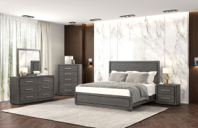 FM70100GY 5PC Queen Bedroom Set Traditional Style Warm Gray Finish Easingwold Collection by Furniture of America