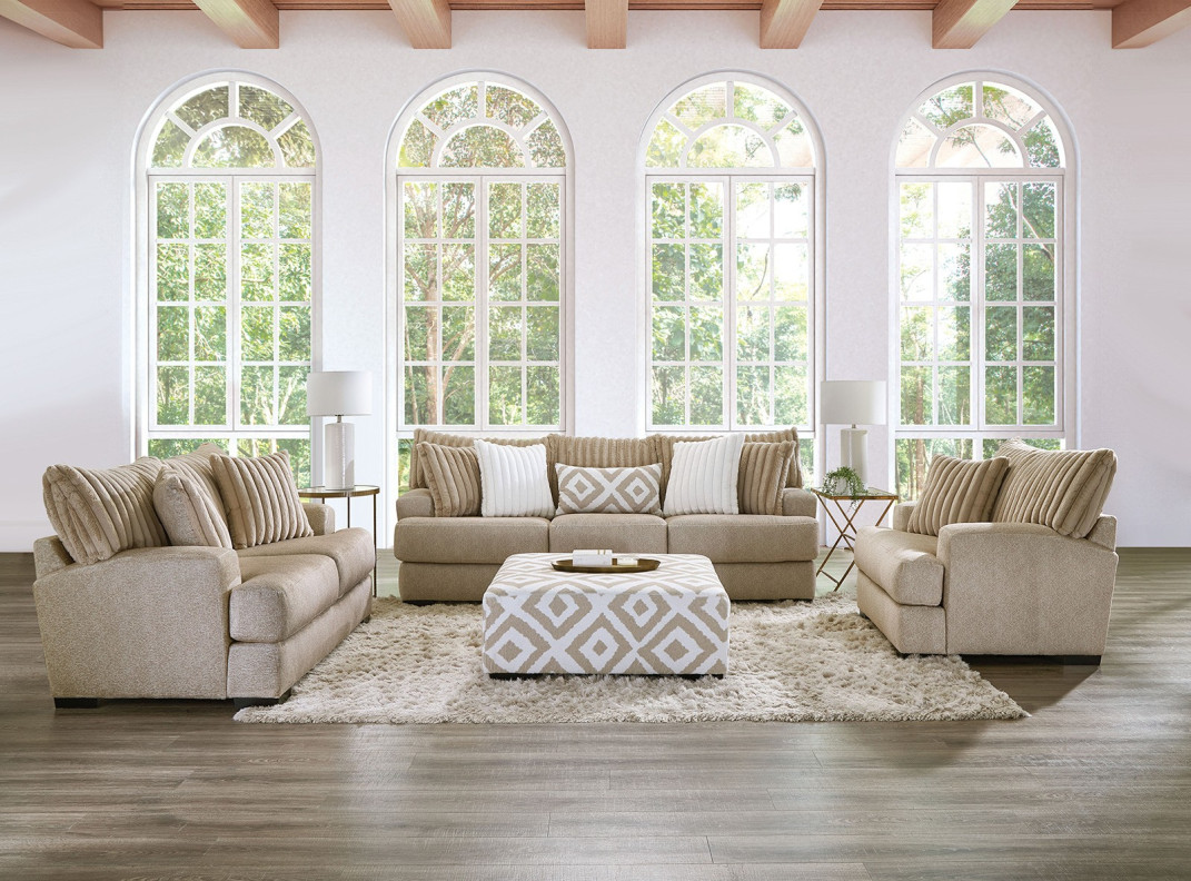 SM5193 Transitional Style Sofa & Loveseat Light Brown Chenille Loughlin Collection By Furniture of America