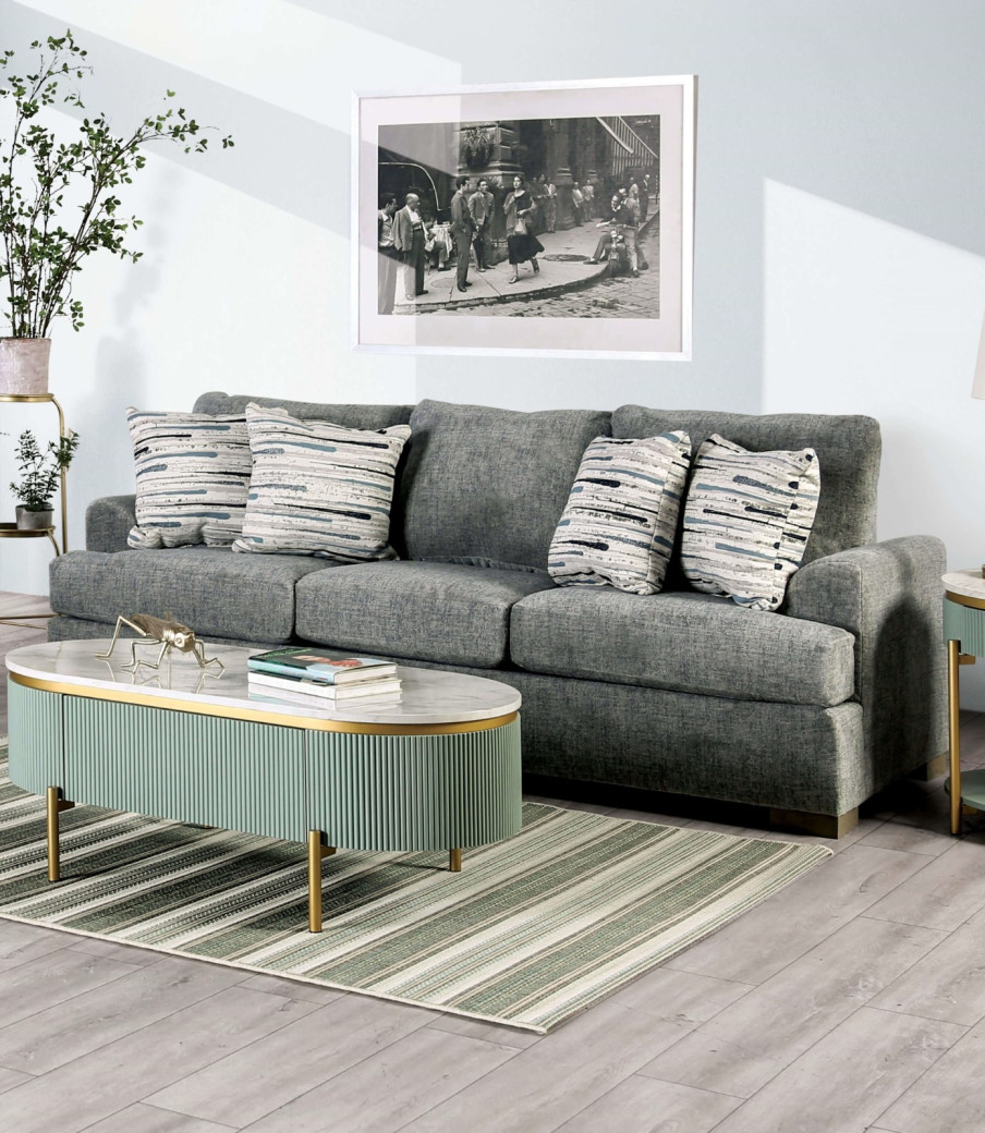 SM1208 2PC Sofa & Loveseat Transitional Style Gray Fabric Leytonstone Collection By Furniture of America