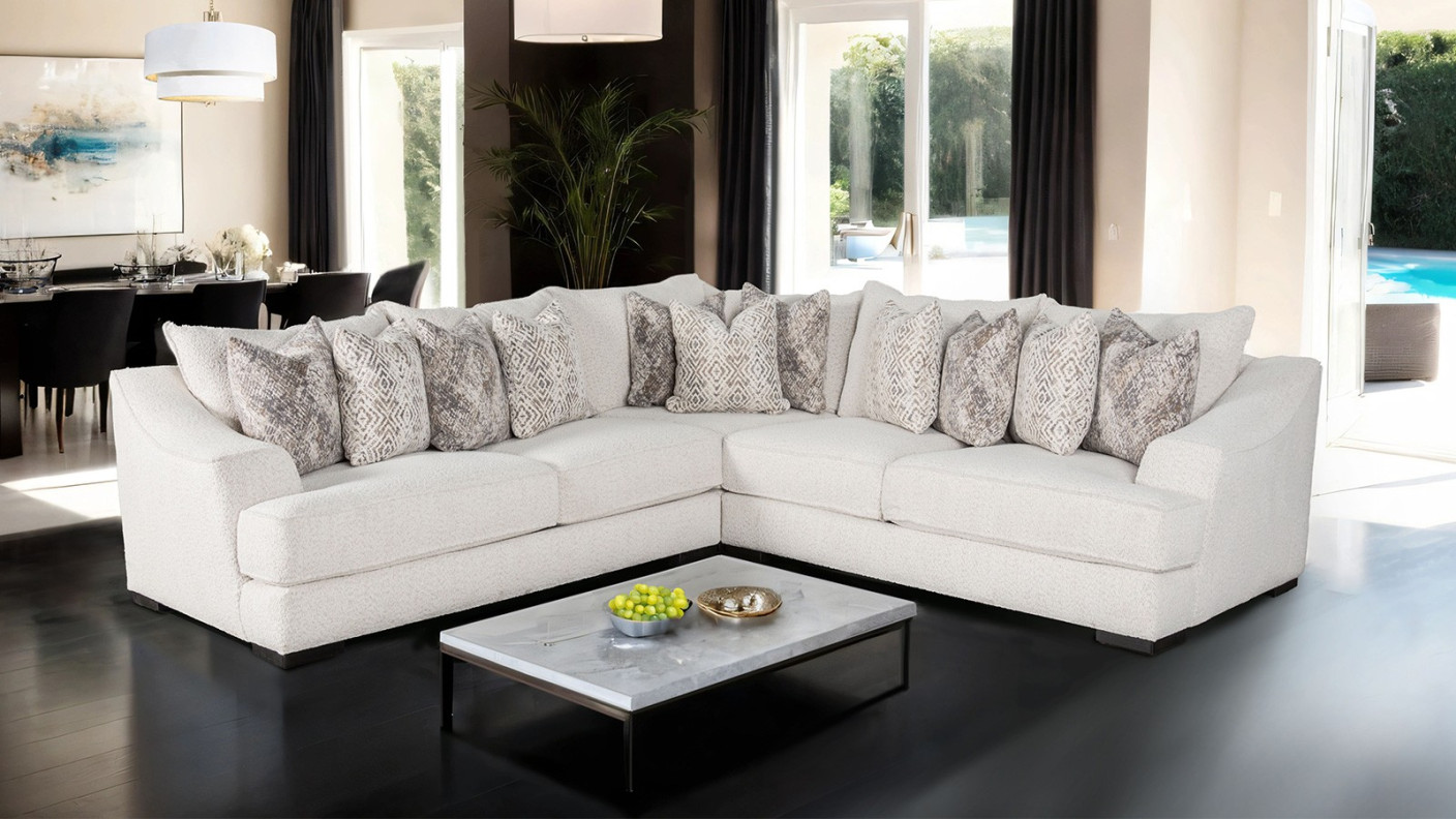 SM6092 2PC Sectional Contemporary Style Off White Boucle Fabric Moorpasrk collection By Furniture of America