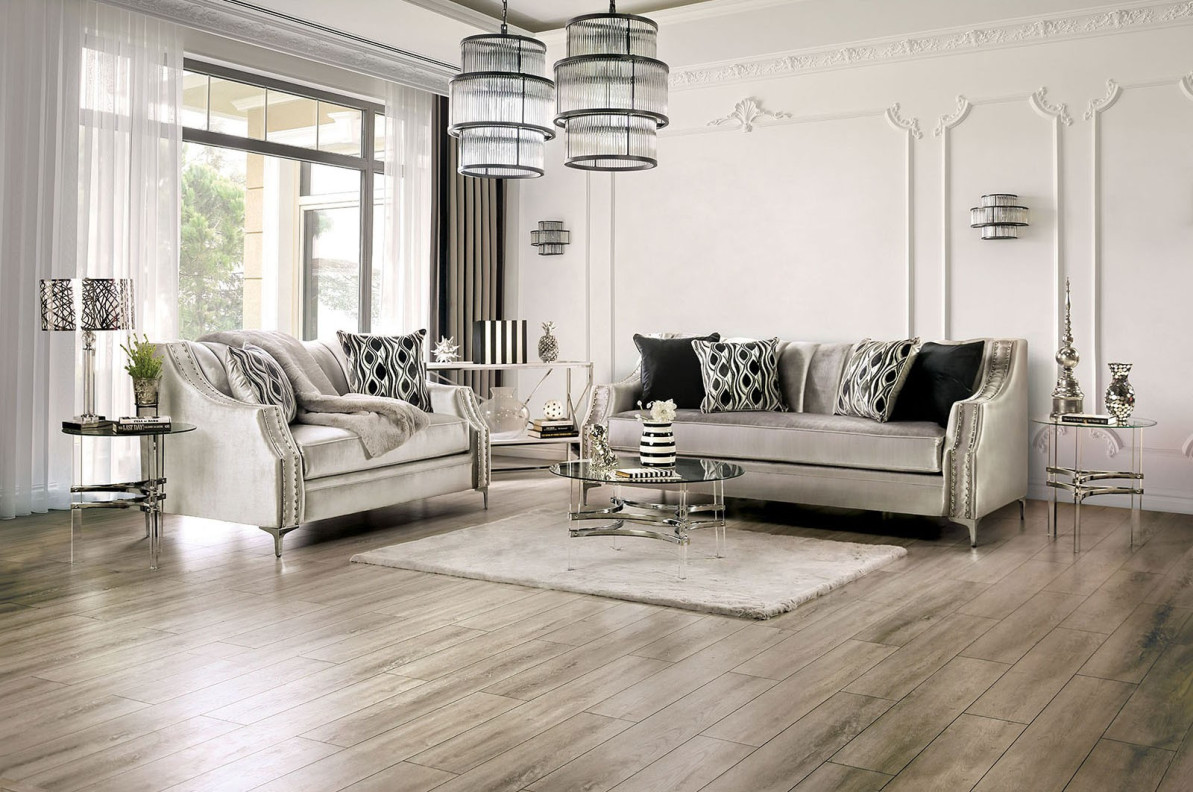 SM2686 Transitional Style Sofa & Loveseat Silver color Elicia Collection By Furniture of America