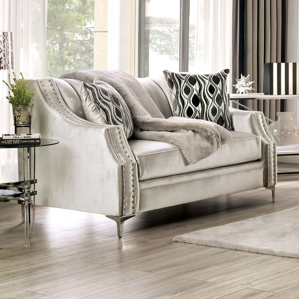 SM2686 Transitional Style Sofa & Loveseat Silver color Elicia Collection By Furniture of America