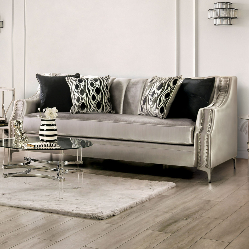 SM2686 Transitional Style Sofa & Loveseat Silver color Elicia Collection By Furniture of America