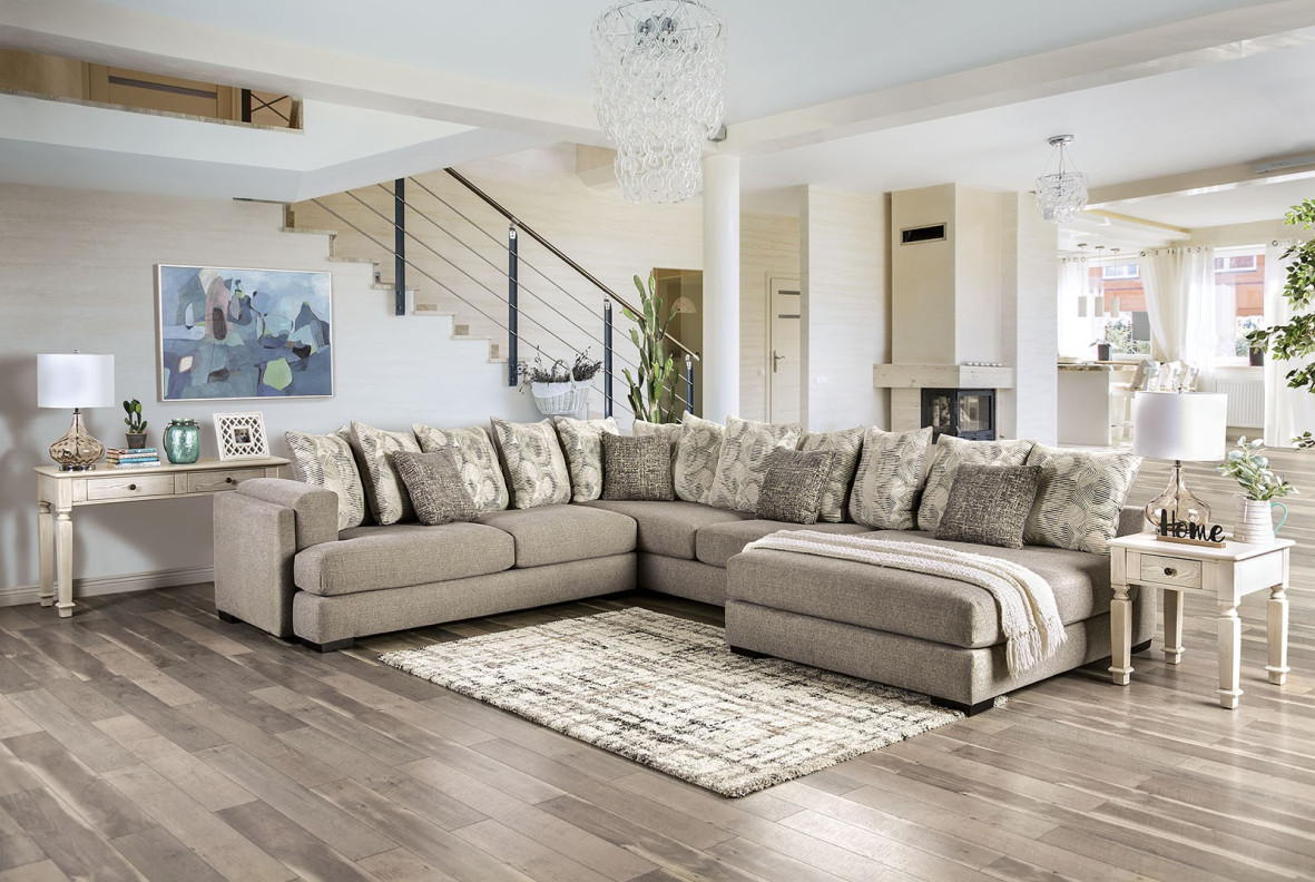 SM5182 Transitional Sectional Light Gary Chenille Angelia Collection By Furniture of America