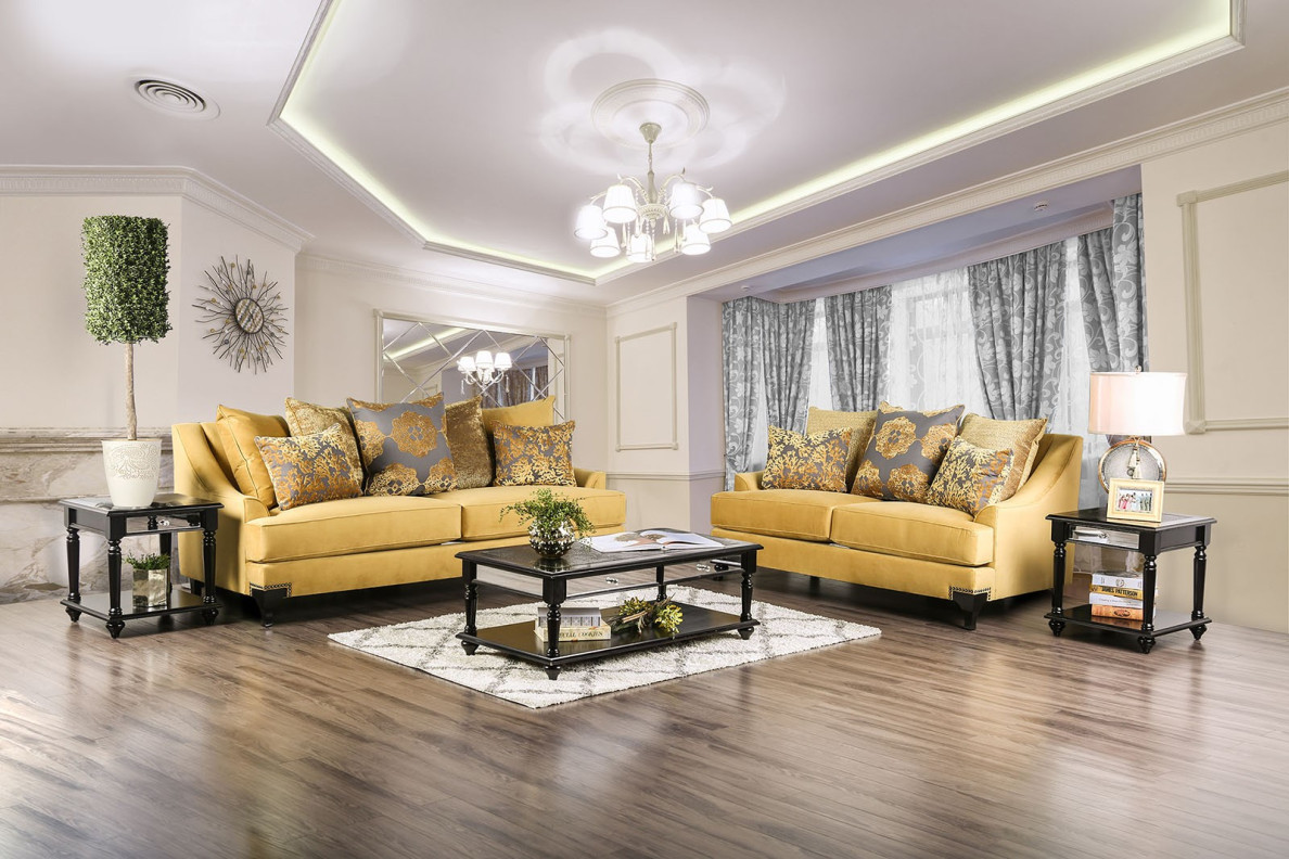 SM2201 Transitional Style Sofa & Loveseat Gold Chenille Sisseton Collection By Furniture of America